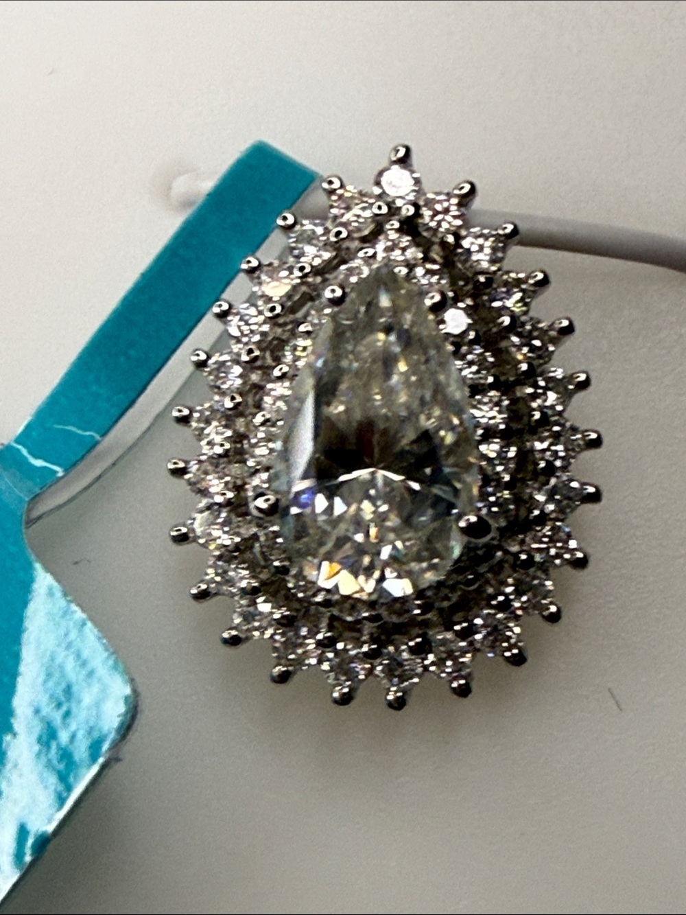 Sterling Silver Moissanite Teardrop Halo Pendant Necklace